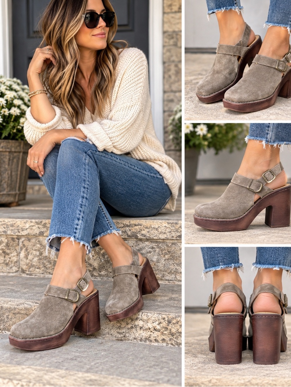 Born Taupe Suede Slingback Clog Heels